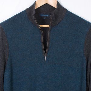 Patrick Assaraf Quarter Zip Extra Fine Merino Wool Sweater Teal Men's L